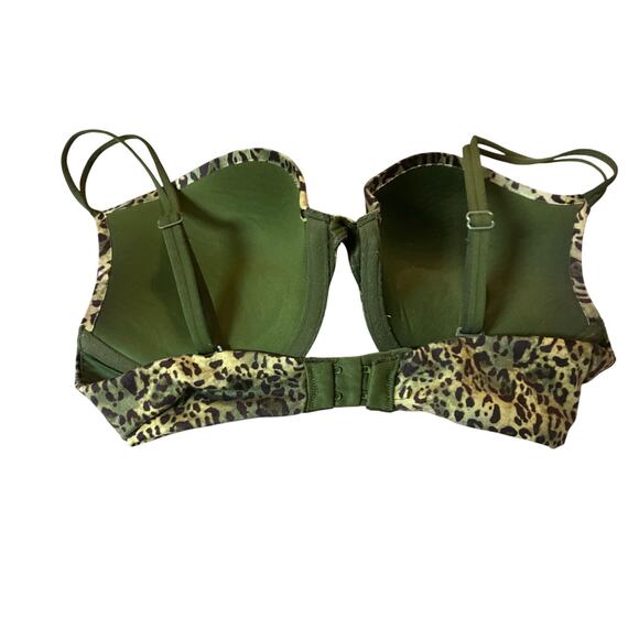 Victoria's Secret Very Sexy PUSH BRA 34D GREEN Leopard Cheetah UNDERWIRE Padded - Picture 2 of 5